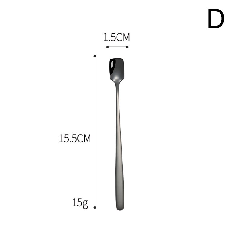 1PC Long Handle Stainless Steel Coffee Spoon Square Shovel Stirring Scoop Dessert Flatware Milk Tea Tools Cafe Kitchen Supplies: D