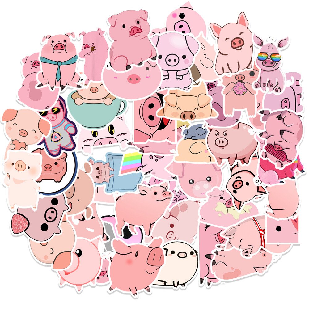 10/50Pcs Roze Varken Stickers Kawaii Little Pig Stickers Diy Fotoalbums Auto Koffer Laptop Skateboard Sticker decal