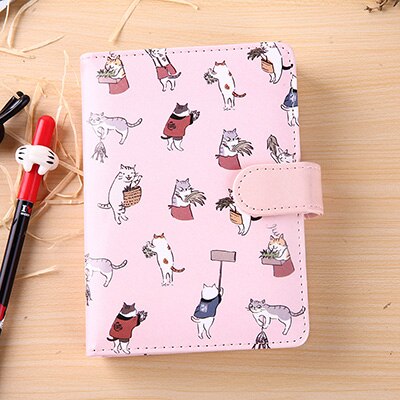 Cute Kawaii Cat Stationery Leather Notebook Japanese Style Color Page Notebook Bullet Diary Agenda Planner Filofax Notepad: Pink 50k