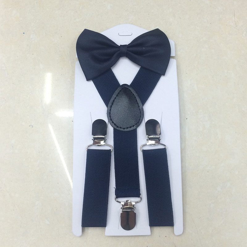 Bow Tie Suspenders Set For Baby Boys Elastic Solid Color Y-Back Braces Adjustable Suspender Children Matching Tuxedo Suit Brace: Navy Blue
