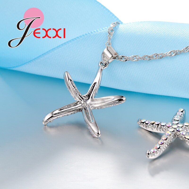 Woman Jewelry Sets Sweet Starfish Necklace &amp; Earrings With Pendant 925 Sterling Silver CZ Jewelry