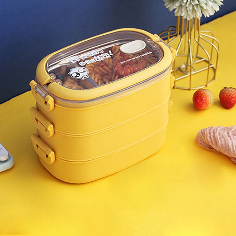 Draagbare Voedsel Container Lunchbox Student Kinderen Grote Capaciteit Laag Lunchbox 304 Rvs: Yellow 3