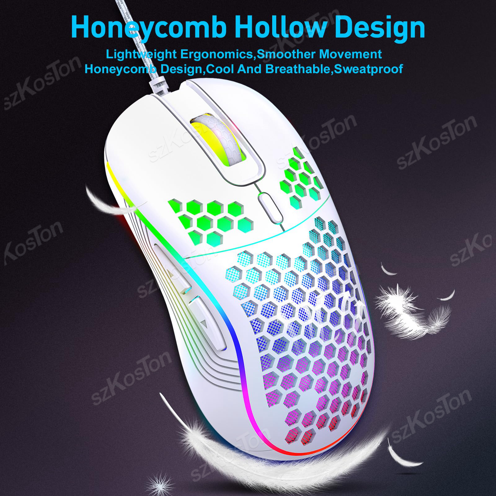 RGB Wired Gaming Mouse Ergonomic Mouses 6Levels Adjustable 7200DPI with Backlight for Office Computer PC Gamer