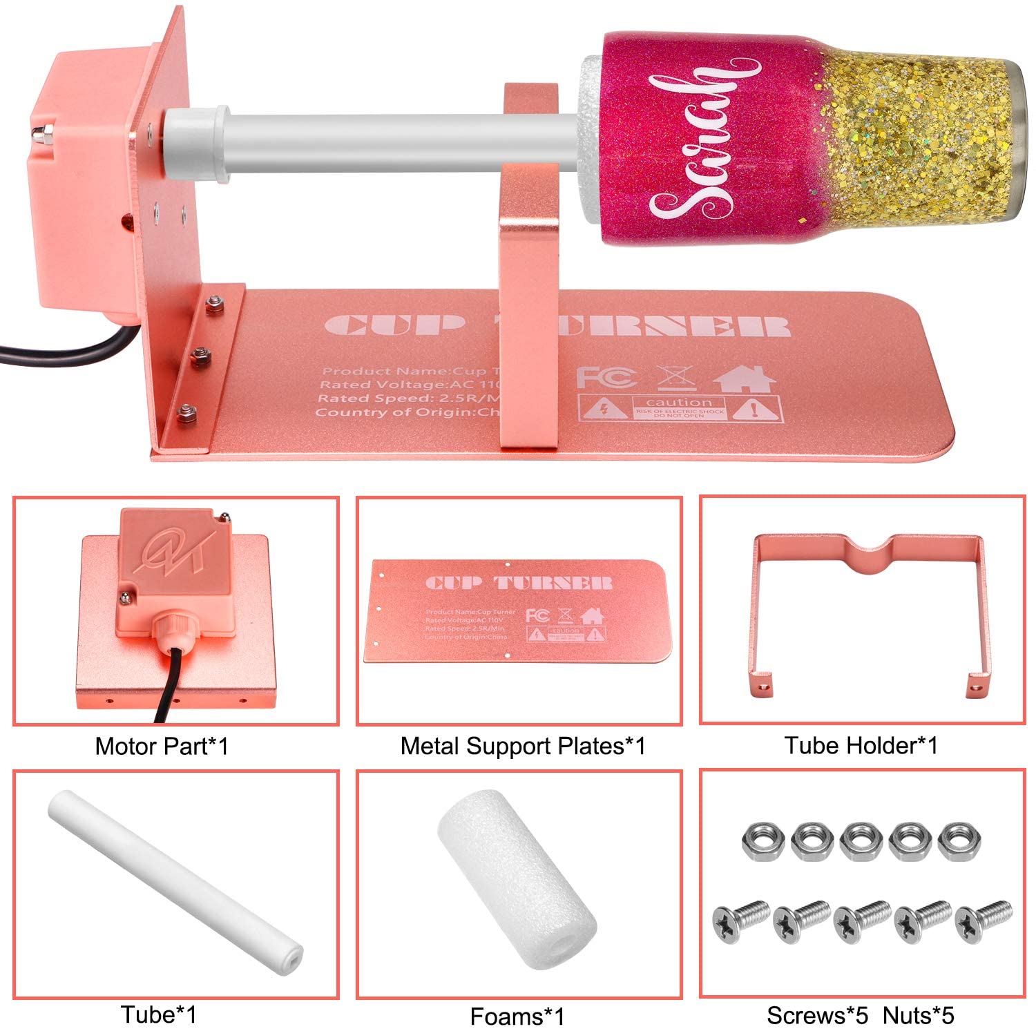 Cup Turner for Crafts Tumblers - Electric Cuptisserie Tumbler Spinner Machine with 2 Ways Rotation Silent Motor 2 Forms for DIY