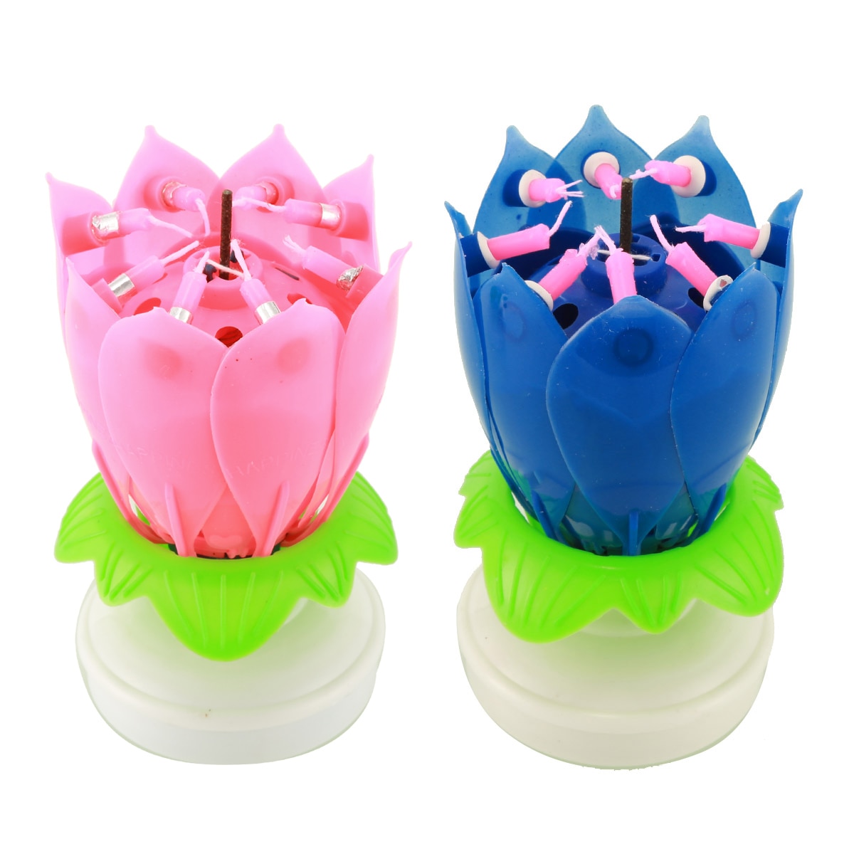 Innovative Cake Topper Musical Blooming Lotus Flower Double-deck Rotating Happy Birthday Candle Light Party DIY Cake Decoration