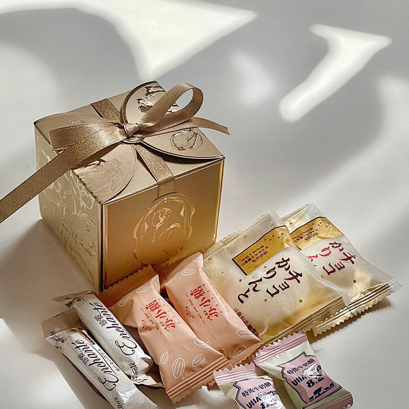 Boîte à sucre française légère de luxe, 10 pièces/lot, bonbons dorés couleur Champagne, boîte à bonbons de mariage, boîte en papier d'accompagnement de mariage