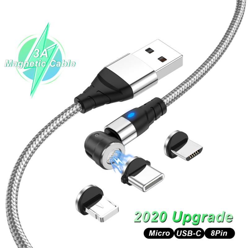 540 grados Roating magnético Cable Micro USB tipo C Cable de teléfono para iPhone11 Pro XS Max Samsung Xiaomi Huawei Cable USB Cable de alambre