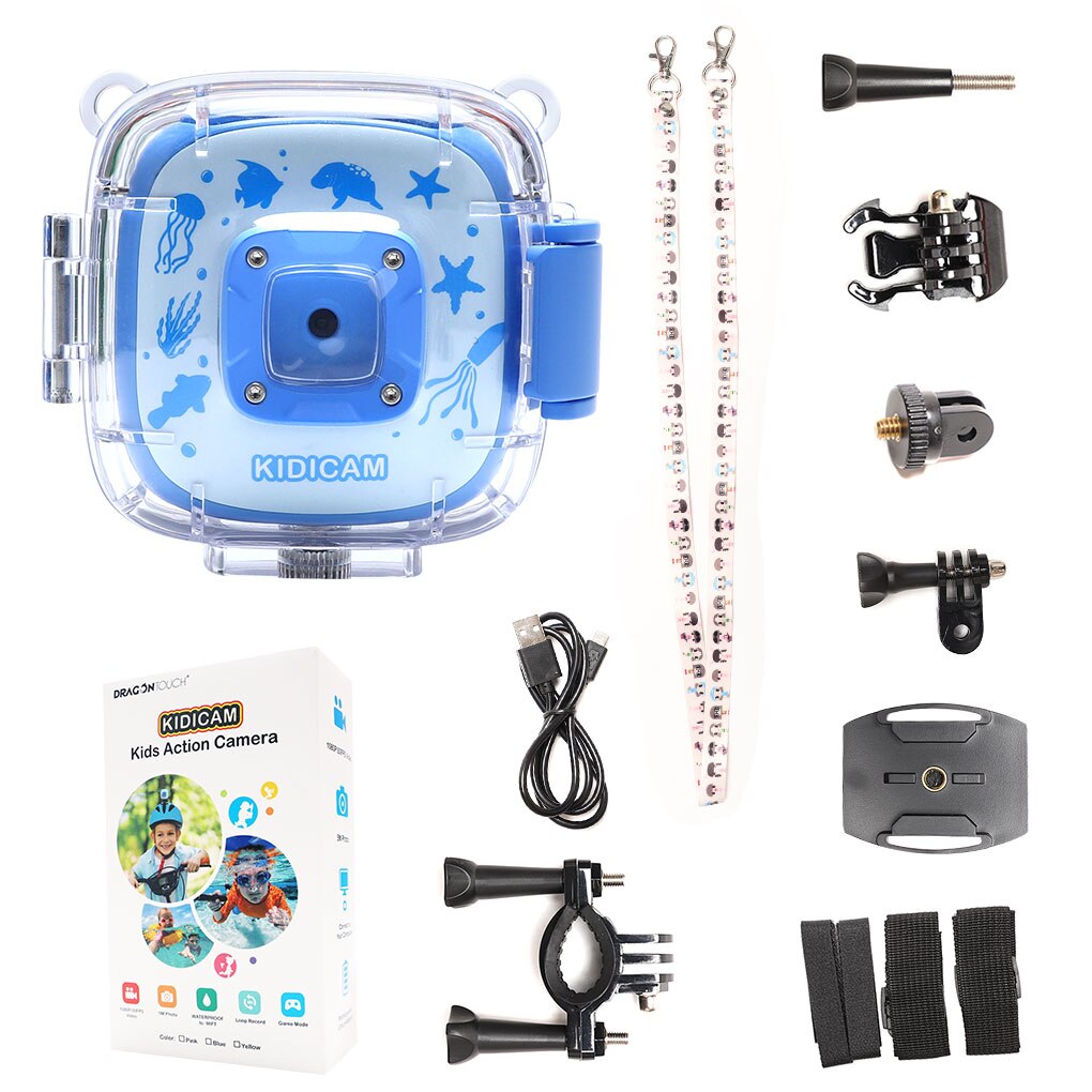 Câmera de vídeo digital recarregável das crianças exteriores da câmera da ação da tela de 2 Polegada lcd com caso impermeável