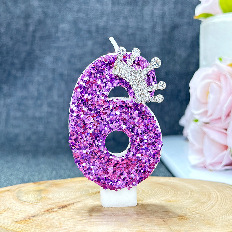 Purple digital birthday candle cake decoration birthday candle: Wood