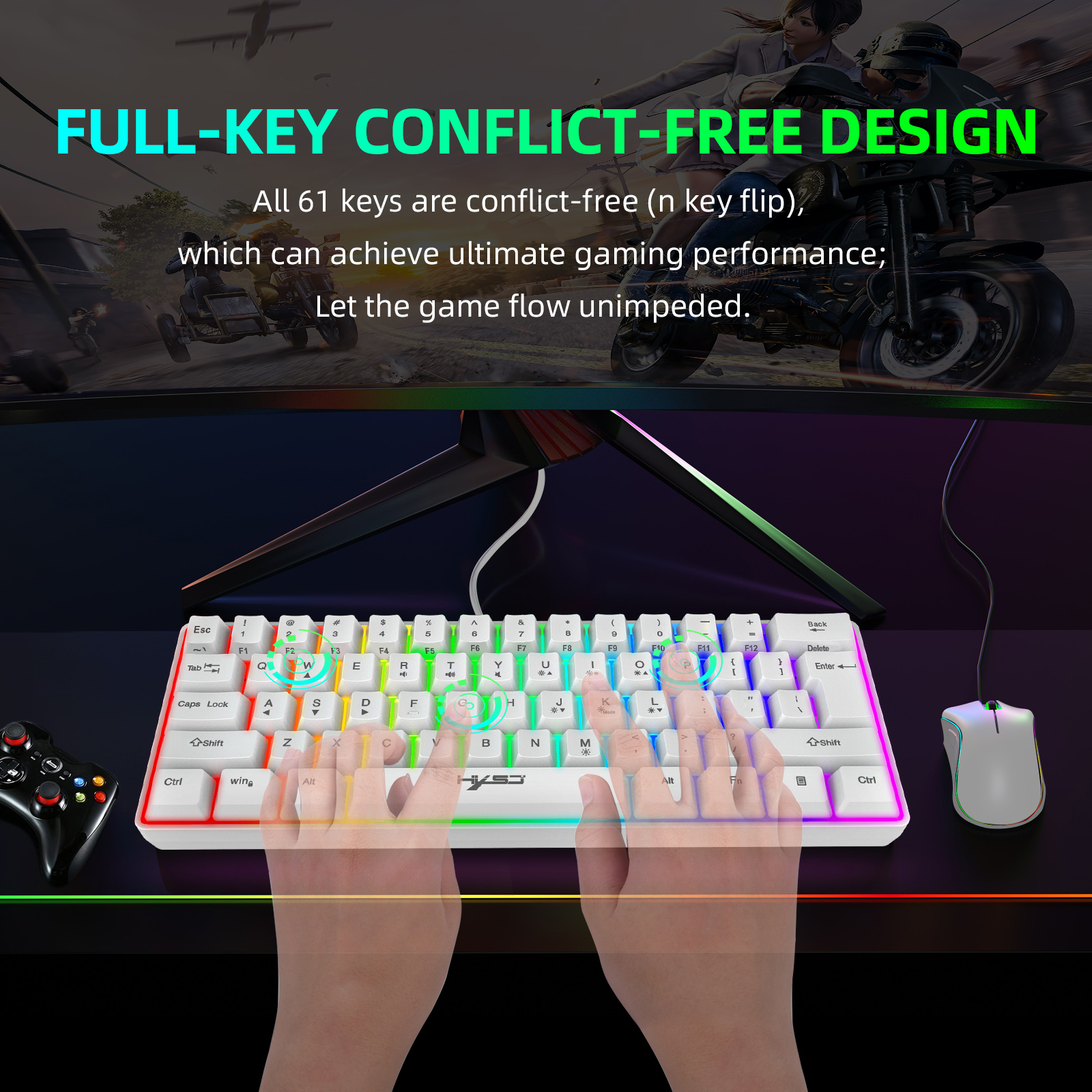 61 Keys Gaming Keyboard RGB Backlight Keyboard And Mouse Wired Gamer Keyboard for Computer MAC PS4