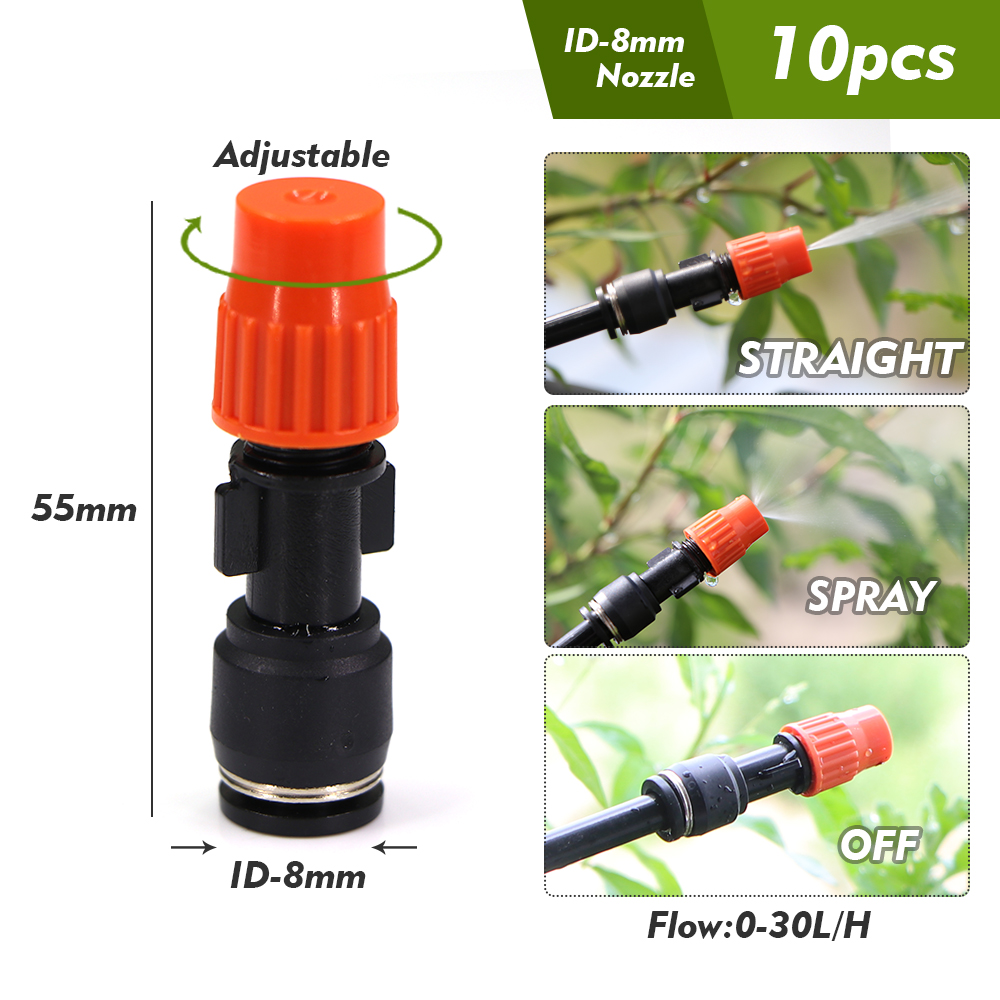 Have 8mm hurtigtilsluttede tågedyser til drivhus, lysthus, plante, forstøvet kunstvanding, landbrug, kølesprøjtesystem, sprinkler: Lysegrå