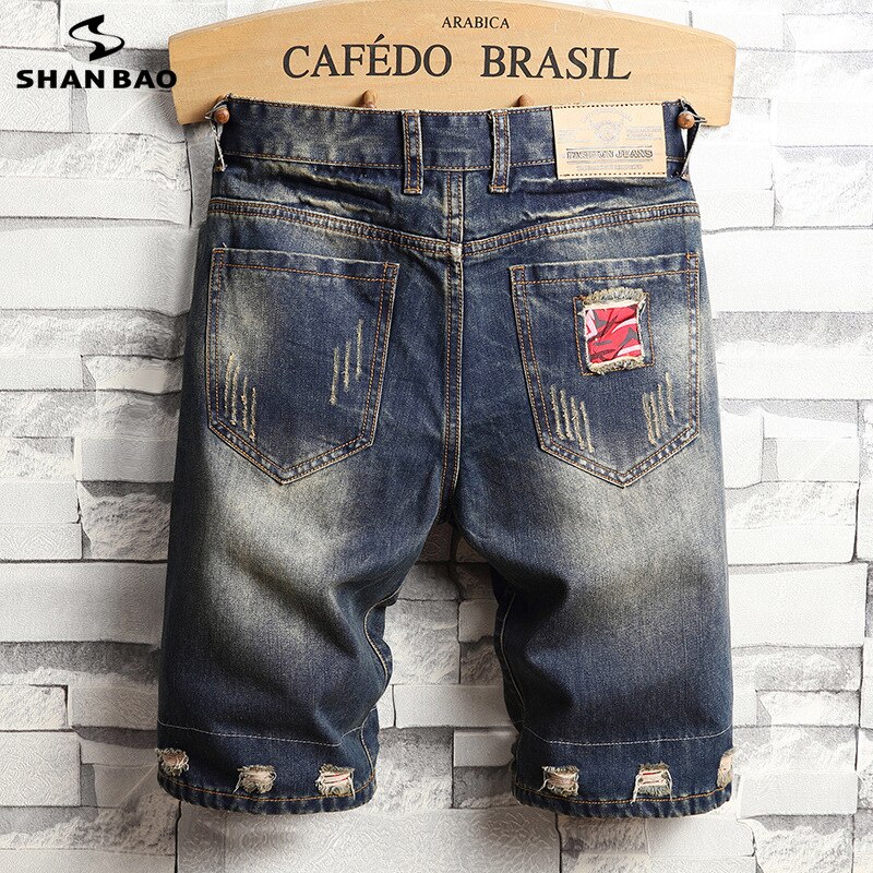 Sommer trend patch personlighed hul mænd casual denim shorts sommer tynde sektion lige jeans shorts