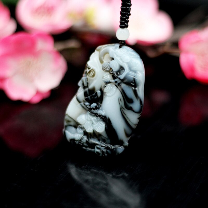 Natural Black White Jade Vase Pendant Necklace Jadeite Charm Jewelry Hand-Carved Accessories Amulet for Men Women