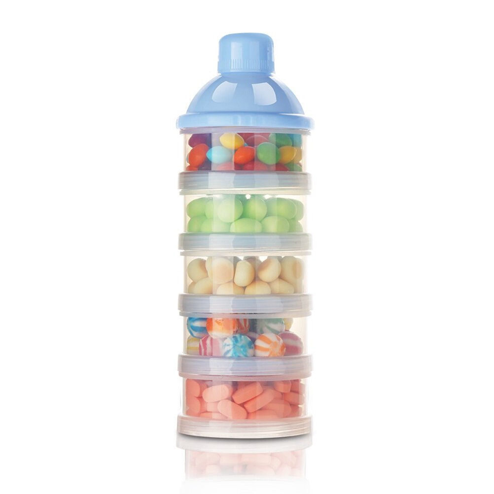 5 Layers Non-Spill Baby Milk Box Formula Dispenser Stackable Snack Storage Container Food Box Storage Food Bottle: Blue