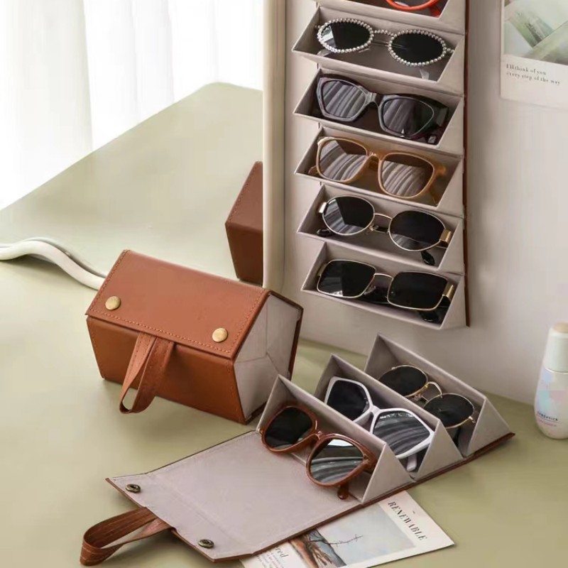 Organizador de gafas de sol con 2/3/4/5/6 rejillas, organizadores de viaje, accesorios, caja de almacenamiento para gafas, joyero portátil, estuche de maquillaje