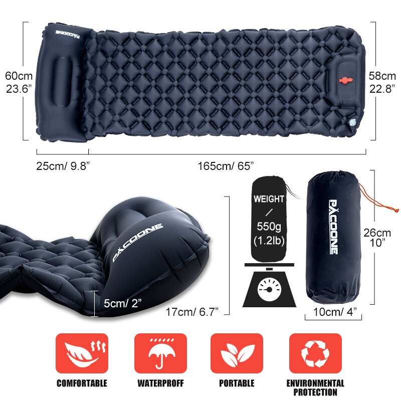 Pacoone Outdoor Isomatte Camping aufblasbare Matratze eingebaute Pumpe ultraleichte Luftkissen Reise matte mit Kopfstütze für Trave