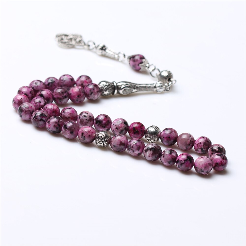 Atacado rosa pedra muçulmano rosário 33 8mm oração islâmica grânulos borla tasbih