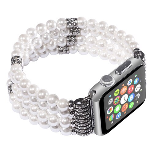 Strap Voor Apple Horloge Band 42Mm 44Mm 40Mm 38Mm 41Mm 45Mm Kleurrijke Comfortabele Handgemaakte parel Band Voor Iwatch Serie 7/Se/6/5/4/3: white / for 42mm 44mm 45mm