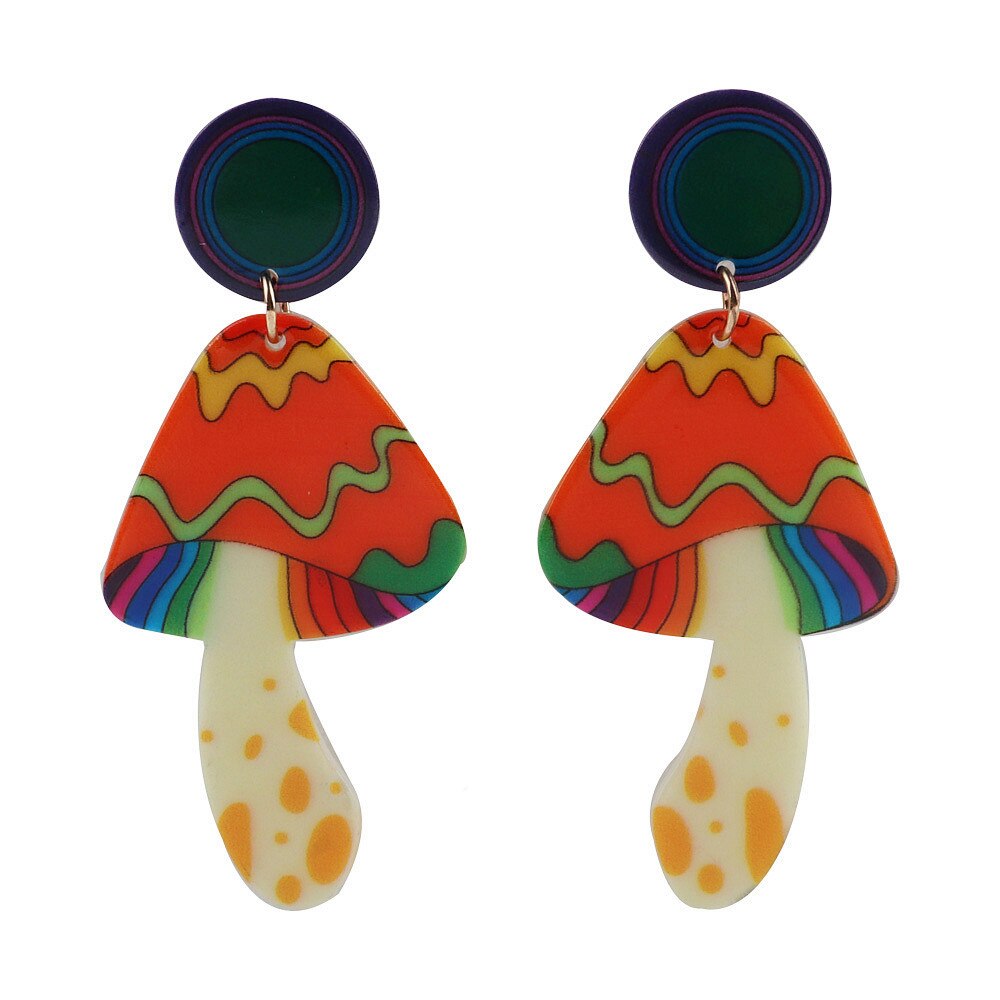 Punk Vivid Colorful Acrylic Mushroom Earrings for Women Girls Cartoon Funny Long Dangle Earrings Party Jewelry