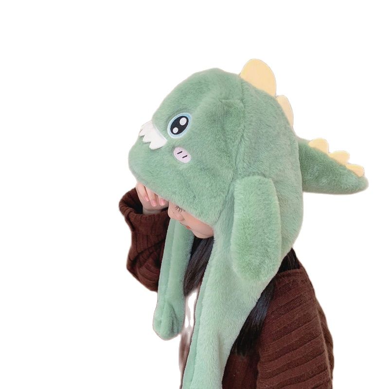 Doitbest-gorros de invierno con orejas móviles para niño y niña, gorro de terciopelo con tiburón grande, bufanda de una pieza, gorros con orejeras