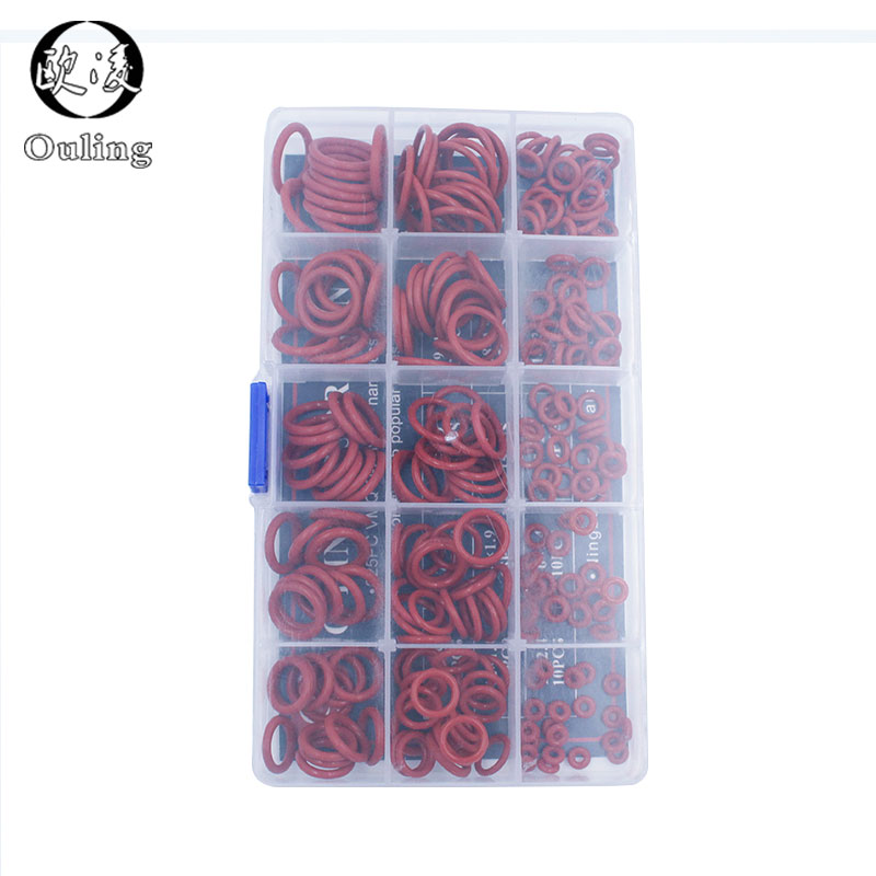 225 stk o ringetone gummi rød silikon o ringe tetning forsegling o-ringetone silikon skive gummi oring sett sortiment sett sett boks ringe