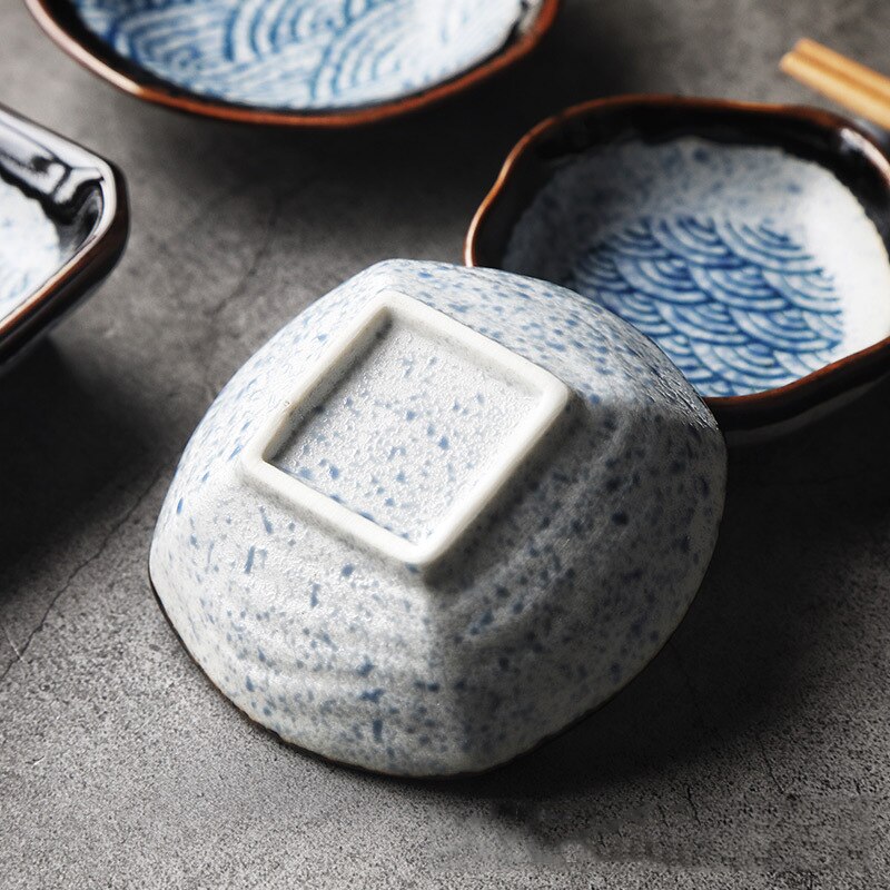 Japanese Retro Ceramic Sauce Dish Pickle Plate Kitchen Geometric Pattern Soy Sauce Dishes Small Fruit Dessert Snack Sushi Plates