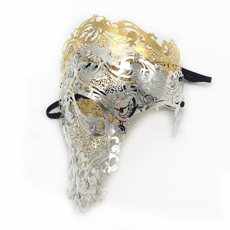 Black Gold skull Metal Mask Halloween Rhinestone Half Face Venetian Masquerade Men White Women Skull Filigree Party Mask DA