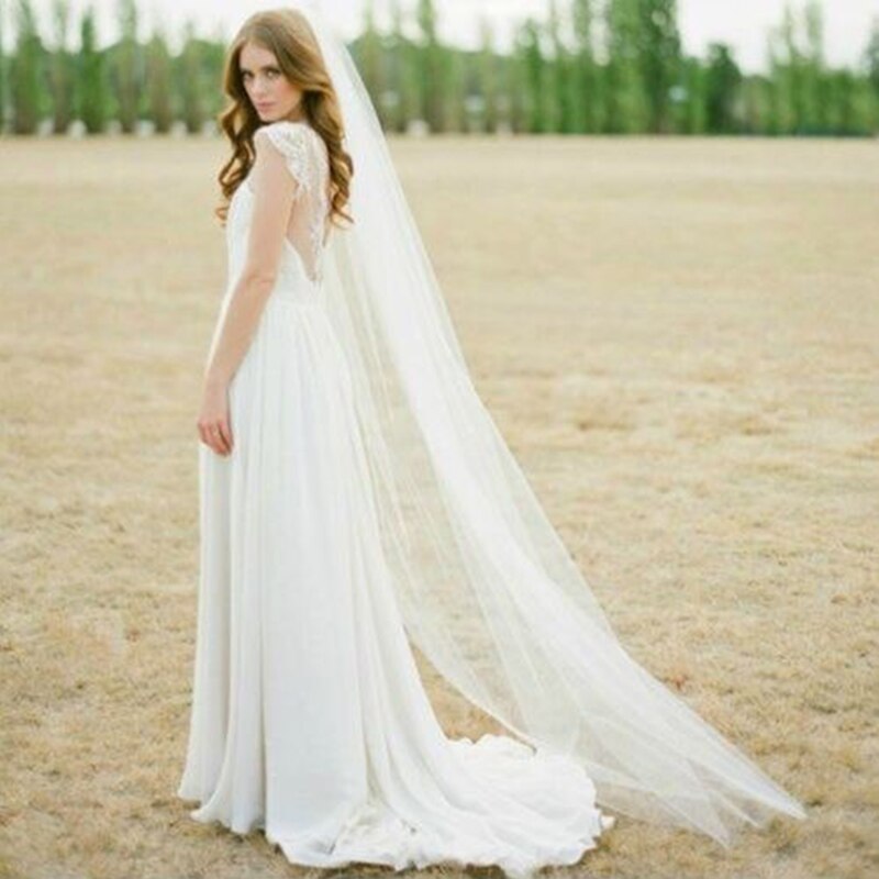 Velo de vals con borde cortado, velos nupciales largos blancos de una capa, velos de boda con peine Vintage, velos de de novia