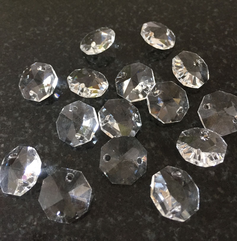 Top 14Mm Clear 200Pcs K9 Kristal Achthoek Kralen In 2 Gaten Diy Bruiloft &amp; Woondecoratie Glas accessoires Kroonluchter Onderdelen