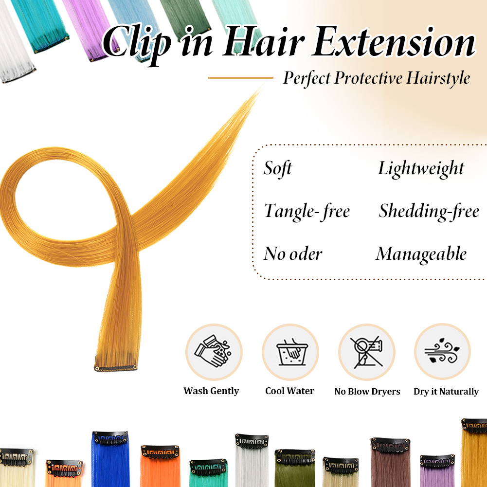 Synthetische 10 Stuks Steil Hair Extensions Clip In Haarstukjes 22 Inch Hightlight Kleurrijk Haar Voor Vrouwen Feest Cosplay