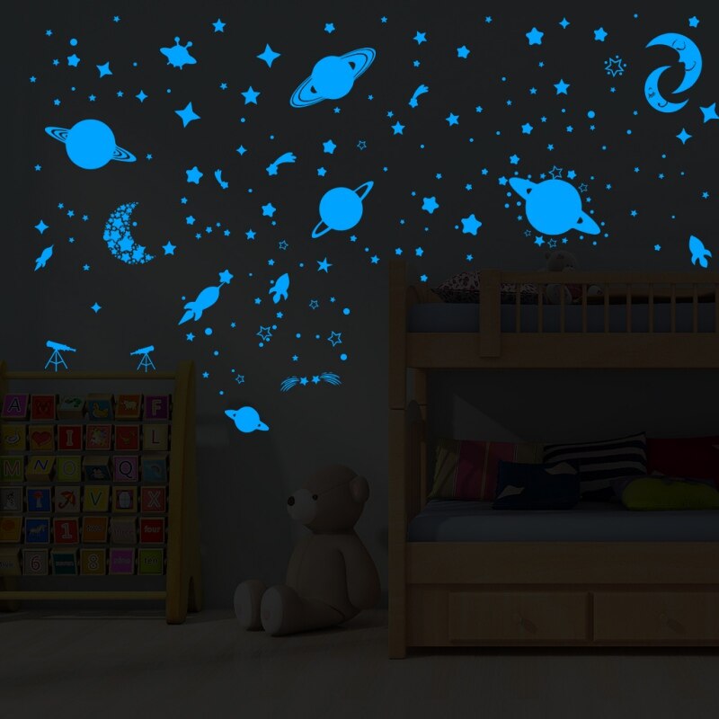 Lysende nat rum univers fluorescerende klistermærker wallstickers stjerne måne mønster tapet rum dekoration forsyninger