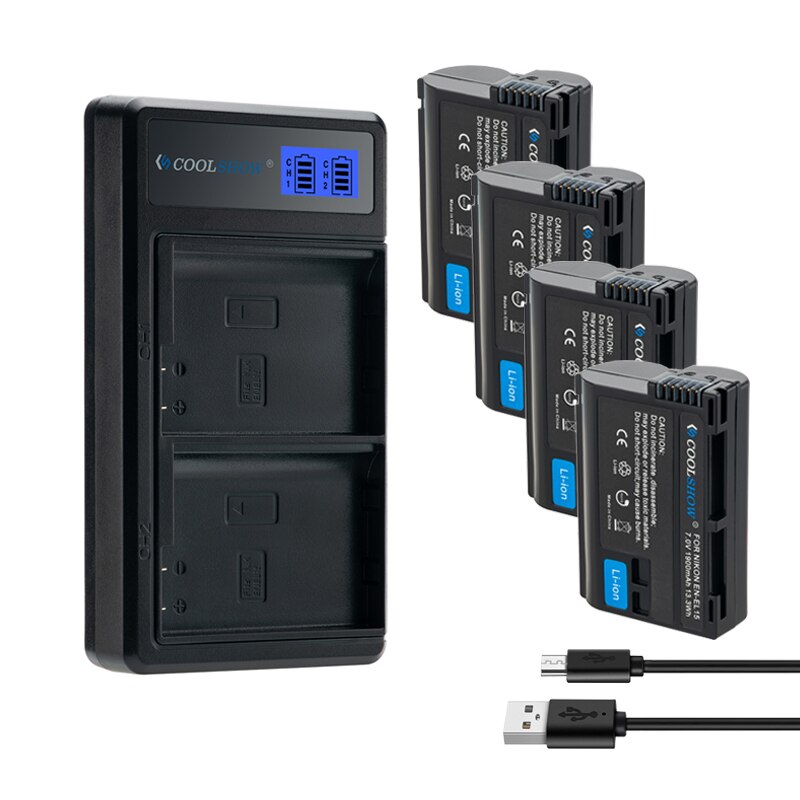 Batterie EN-EL15 mah pour appareil photo Nikon, 1900, pour modèles D7500, D7200, D7100, D7000, D850, D810, D810A, D800, D800E, MH25, V1, EN, EL15: 1Charger 4Battery