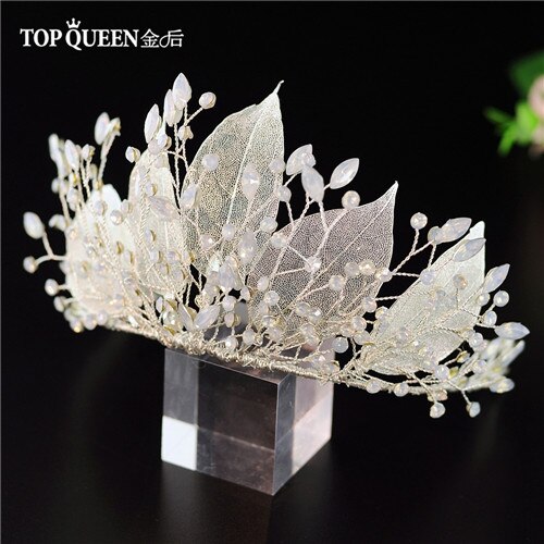 TOPQUEEN-corona de dos colores para boda, diademas de hojas hermosas, banda para el pelo de para mujer, accesorios de novia elegantes simples: S-crown