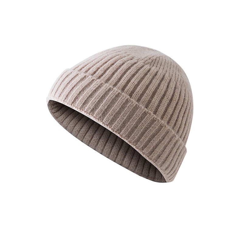 Gorrito de punto acanalado con puños para hombre y mujer, gorro corto cálido, informal, Color sólido, holgado, para invierno: beige