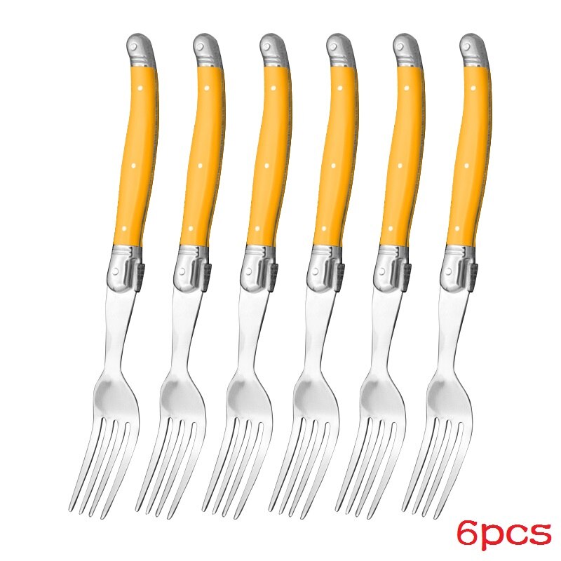 Laguiole-Juego de tenedores para carne de arcoíris, cubiertos de colores vivos, mesa, Bar de acero inoxidable, vajilla, restaurante, kit de casa, 6 uds.: 6 Orange Fork