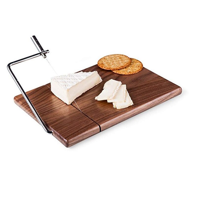 Cortadora de queso, cortador de queso de madera de Sapele con tabla de cortar de alambre duradera, cortador de alimentos de postre de mantequilla de queso
