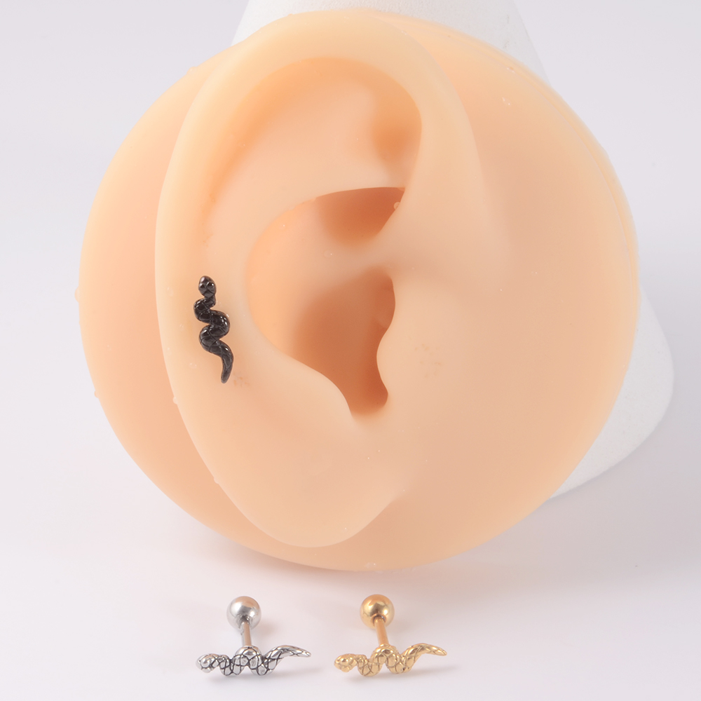 1PC 361L Surgical Steel Snake Ear Tragus Helix Cartilage Earrings Heart Moon Star Lobe Earring Helix Stud Body Piercing Jewelry: green / Light Yellow Gold Color