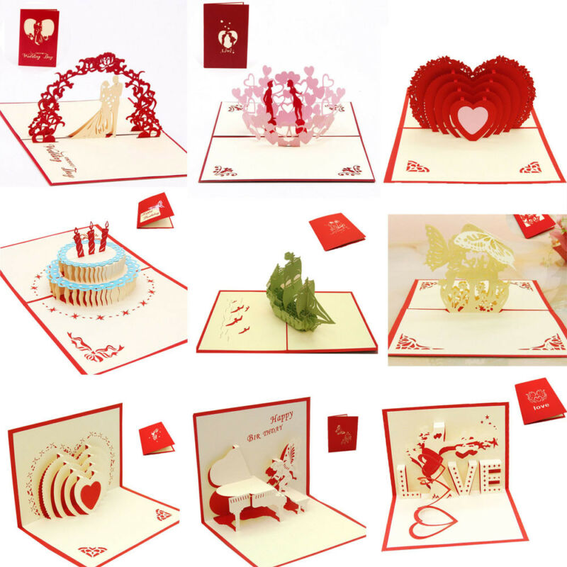 10pcs 3D Pop Up Card Birthday Valentine Handmade Greeting Cards Invitations Love