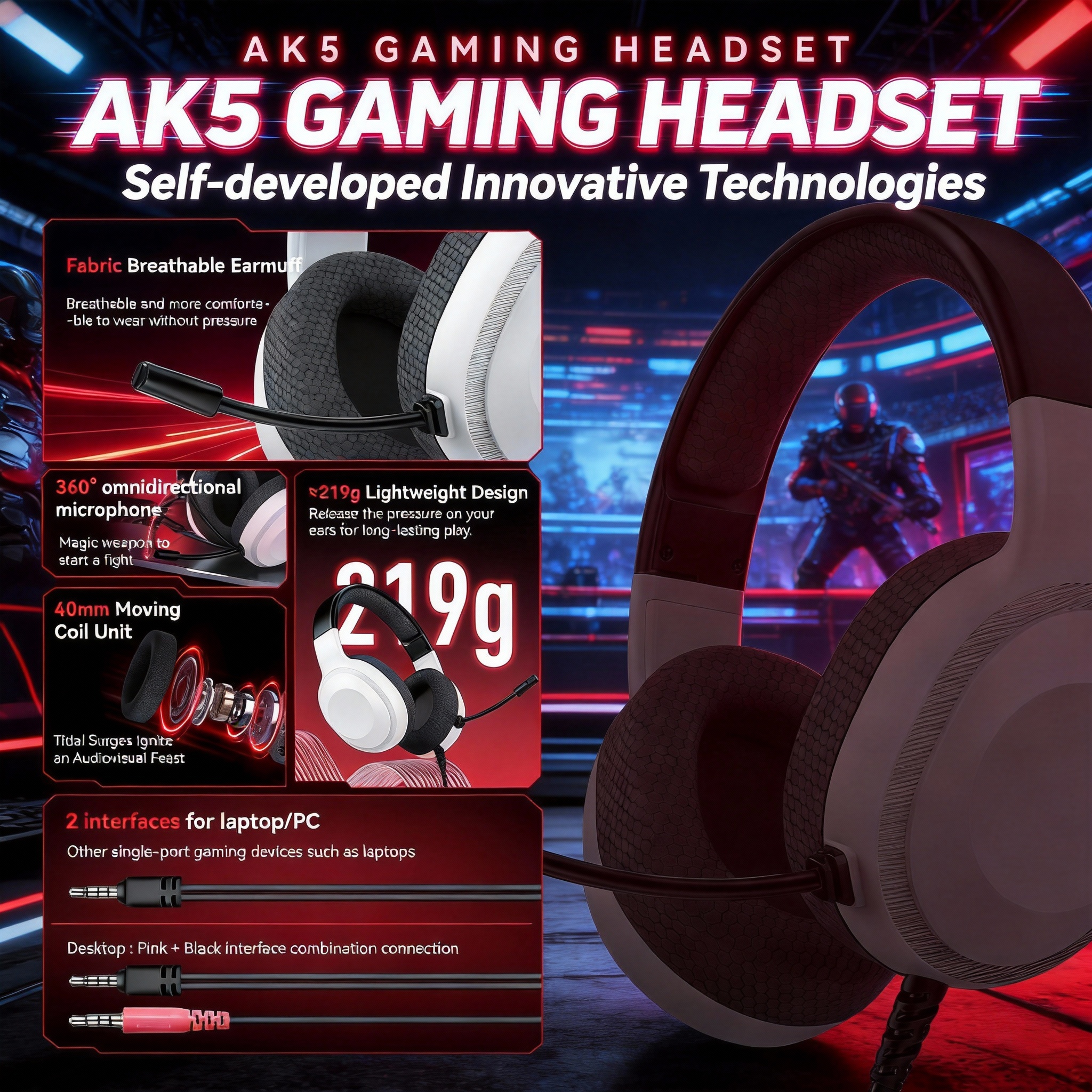 SMAILWOLF AK5 wired headset gaming headset lightweight e-sports gaming headset with microphone desktop laptop universal