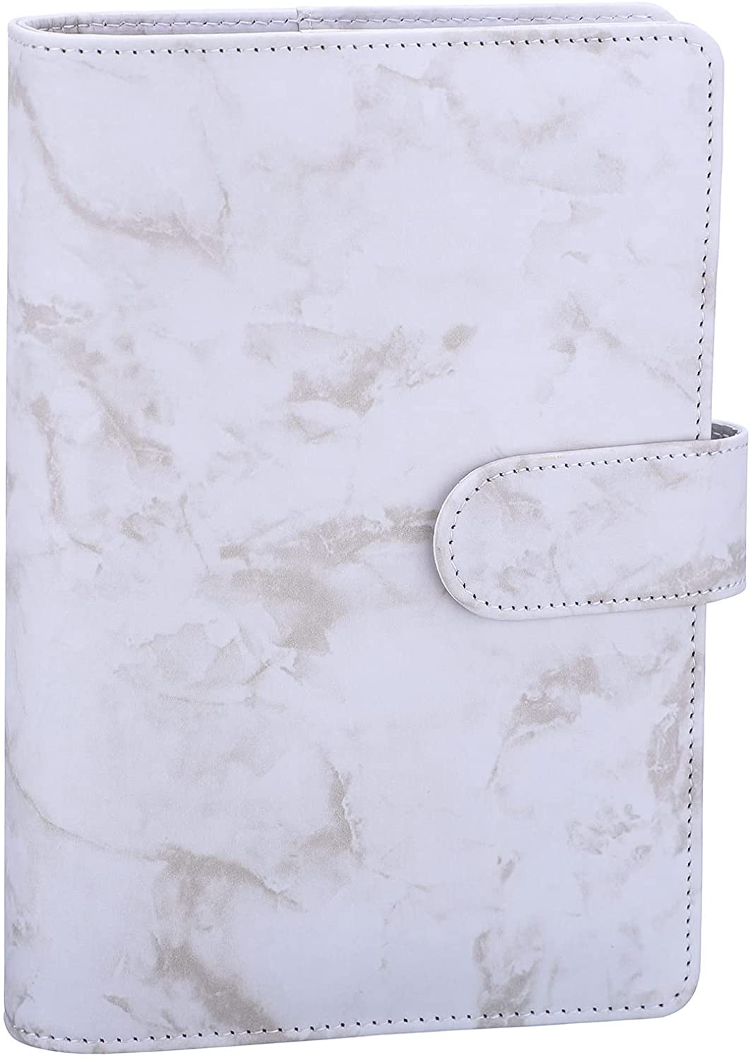 A6 PU Leather Notebook Binder Marble Refillable Binder Cover 6 Ring Loose Leaf Budget Planner Binder Cover with Magnetic Buckle: Marbled Beige