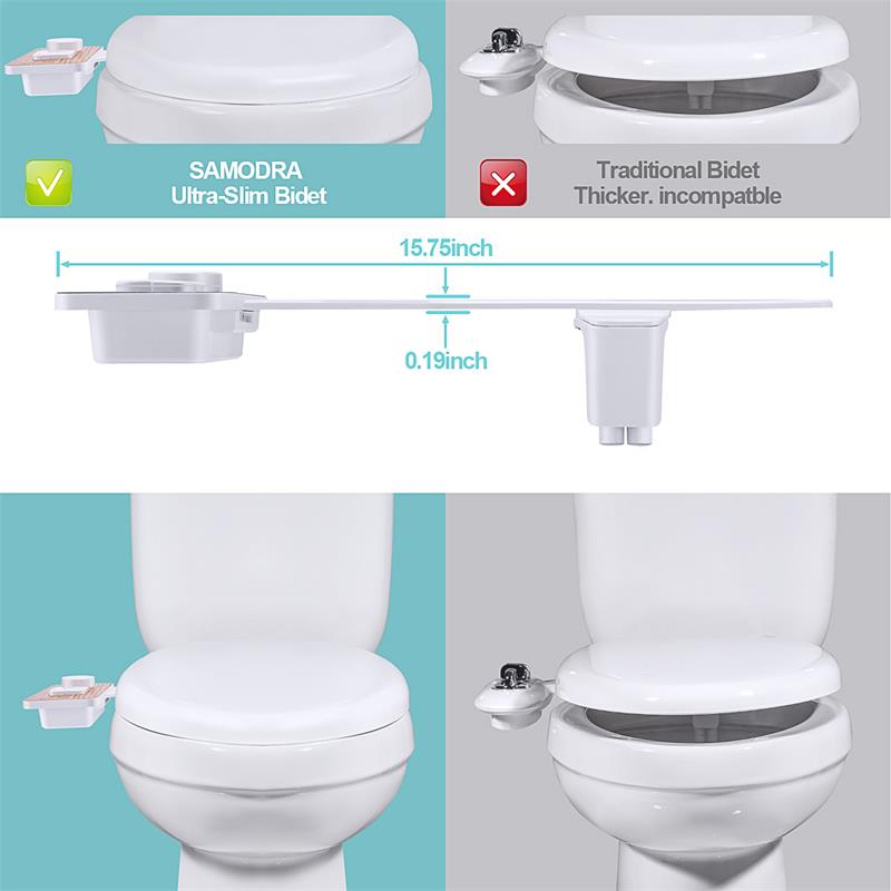 Bidet Befestigung Wc Sitz Ultra-dünne Nicht-elektrische Selbst-reinigung Dual Düsen frontal & Hinten Waschen für kalten Wasser-Holzmaserung