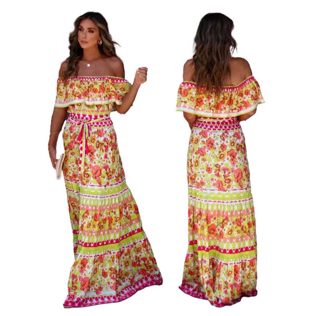 Mexican Traditional Ethnic Mexican Cinco De Mayo Summer Floral Print Off Shoulder Women Mexican Dress