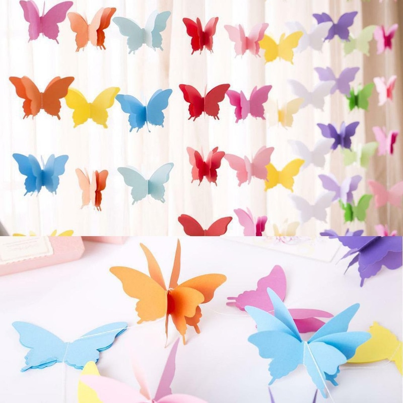 2.7M 3D Paper Garland Butterfly Banner kids Baby Shower Butterfly Bunting for Valentine's Day Wedding Birthday Party Decoration
