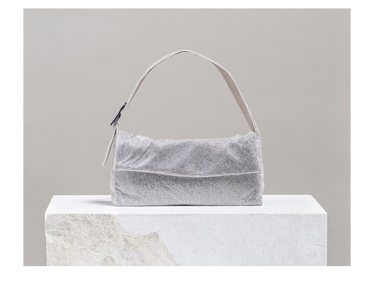 Crystals shoulder bag women bling silver diamond top-handle evening party purse hobos bag female tote handbag