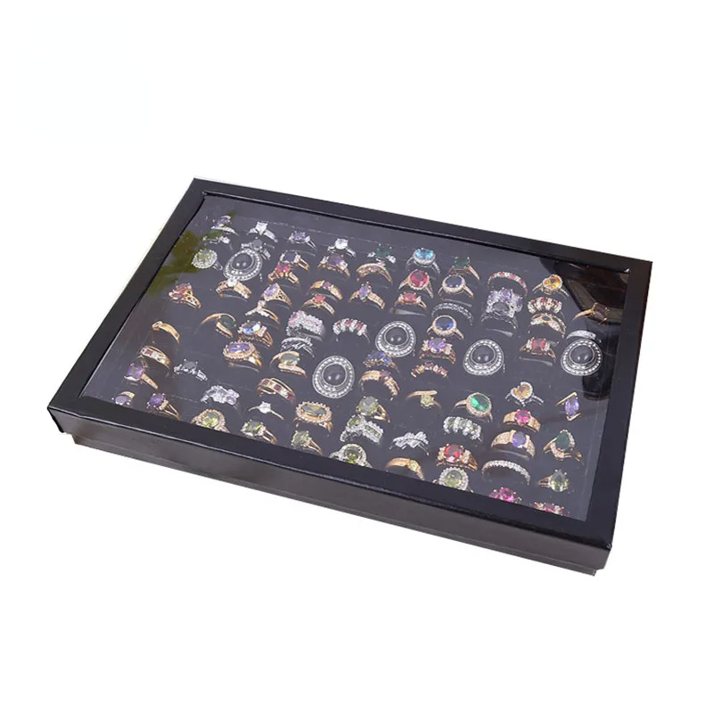 12 -100Slot Velvet Sponge Ring Display Box Cardboard Jewelry Storage Case Holder Showcase Ring Cufflink Jewelry Tray