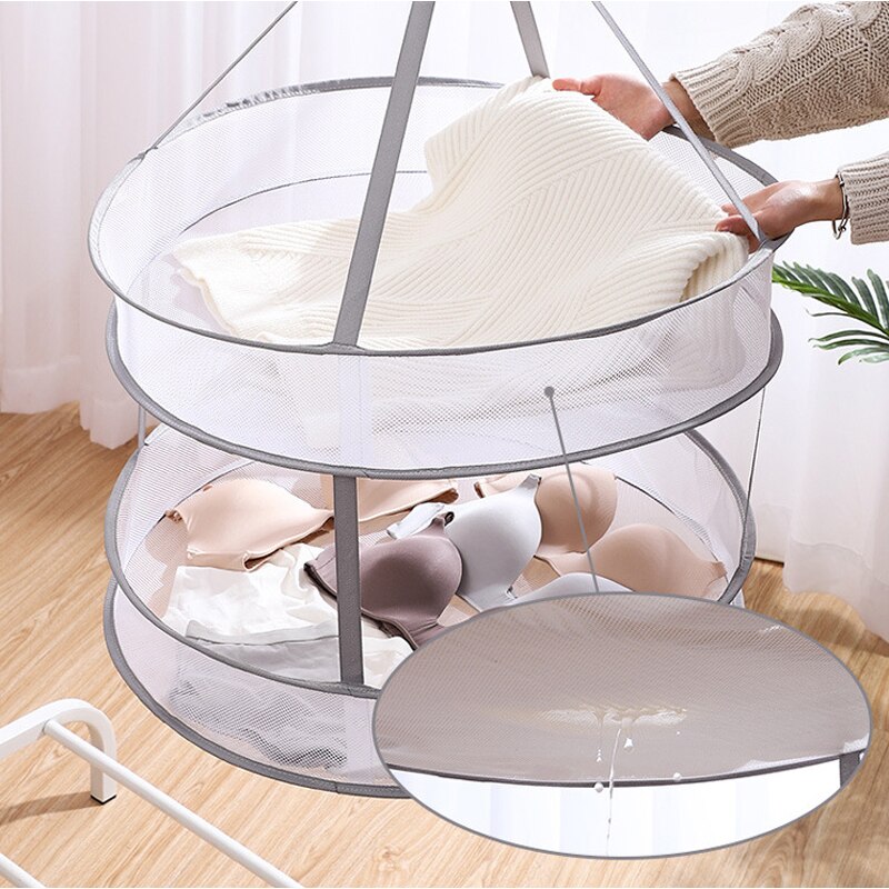 Double-Layer Clothes Drying Net Mesh Hanging Flat Clothes Drying Rack Collapsible Toys Dryer For Household drying socks