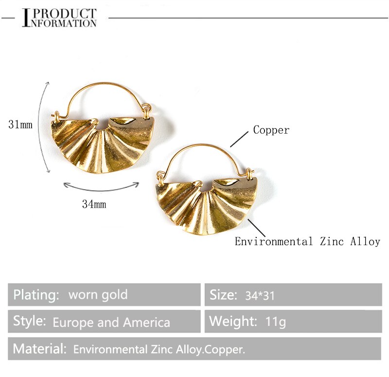 Fan Metal Earrings for Women Jewelry dangle Earrings Bohemia White/Golden fans Earring: MSE-191211251 SBJ