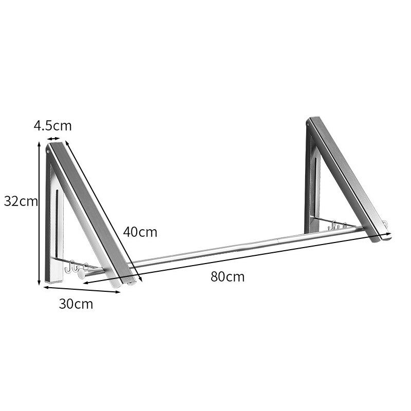 Huishoudelijke Draagbare Vouwen Kleerhanger Muur Gemonteerde Badkamer Droogrek Intrekbare Onzichtbare Kleding Rail Droogrekken: 2pcs Silve 80cm rod