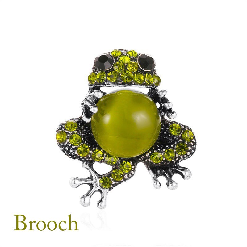 Novo bonito opala cristal strass sapo balançar brincos anel elástico pingente colar animal broche conjunto de jóias do vintage: brooch