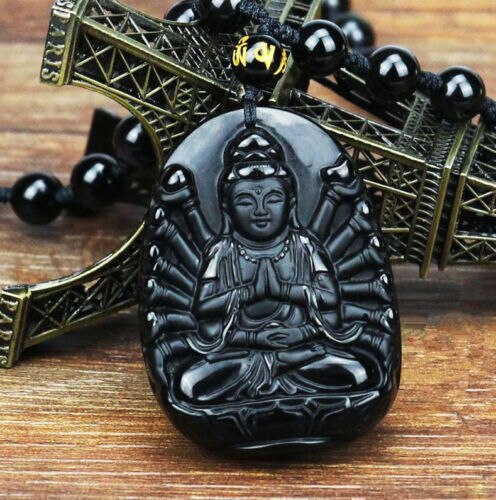 Natuurlijke Obsidiaan Avalokitesvara Guanyin Boeddha Boeddha Guanyin Kralen Hanger